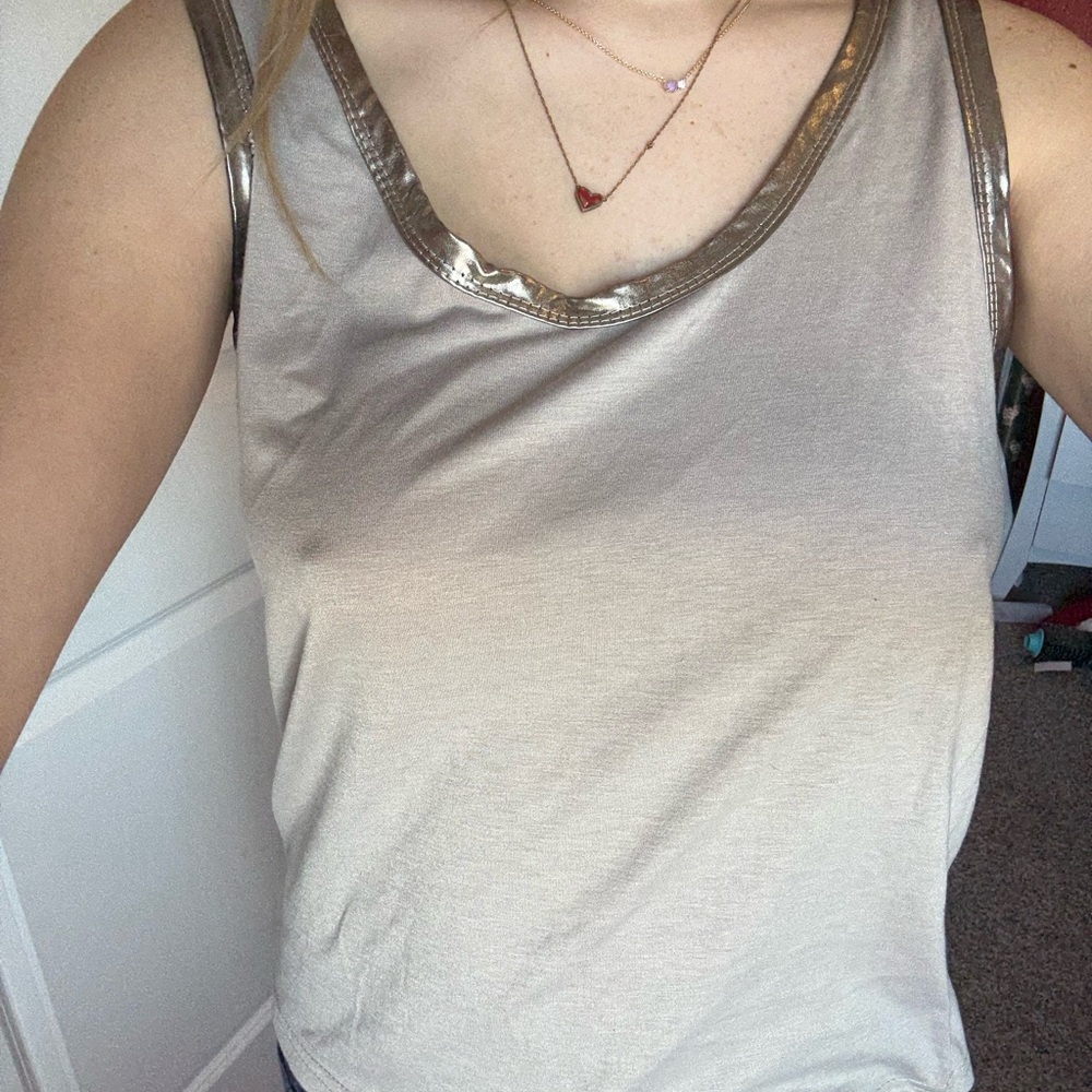 Forever 21 Beige Tank Top with Metallic Accents